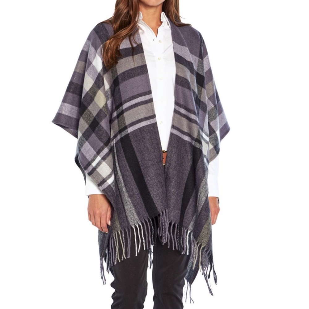 NWT Banana Republic Cashmere Blend Plaid Fringe Wrap One Size